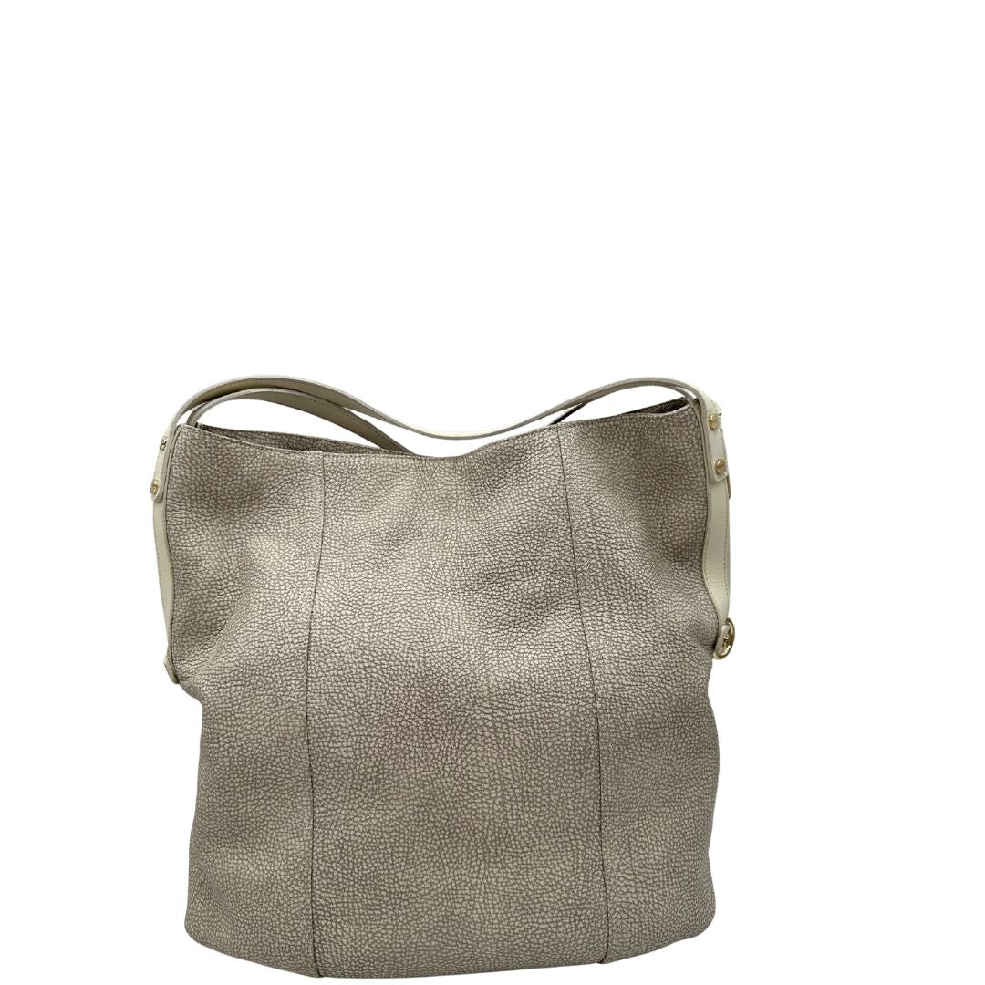 retro  Borsa Borbonese in canvas grigio trama occhio di pernice e parti metalliche dorate; munita di doppi manici, indossabile a spalla. Completa di dustbag, di lusso, originale, ottime condizioni, usata. 