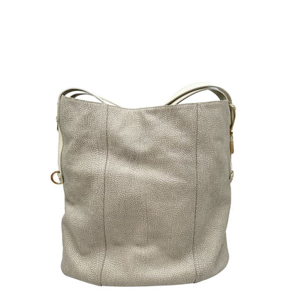  Borsa Borbonese in canvas grigio trama occhio di pernice e parti metalliche dorate; munita di doppi manici, indossabile a spalla. Completa di dustbag, di lusso, originale, ottime condizioni, usata. 