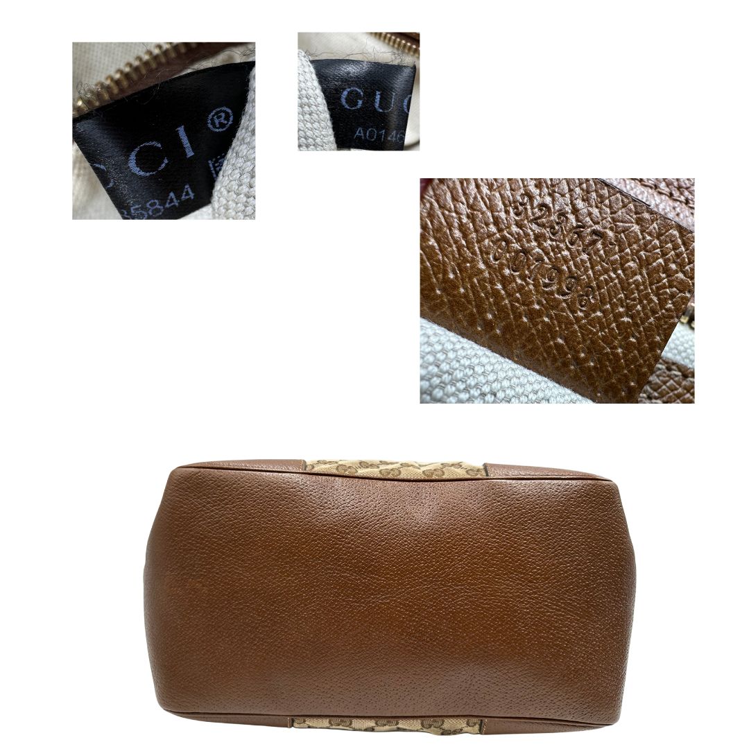 Borsa Gucci in tessuto GG con finiture in pelle marroni e parti metalliche dorate; munita di doppi manici, indossabile a spalla. Completa di dustbag, di lusso, buone condizioni,usata.