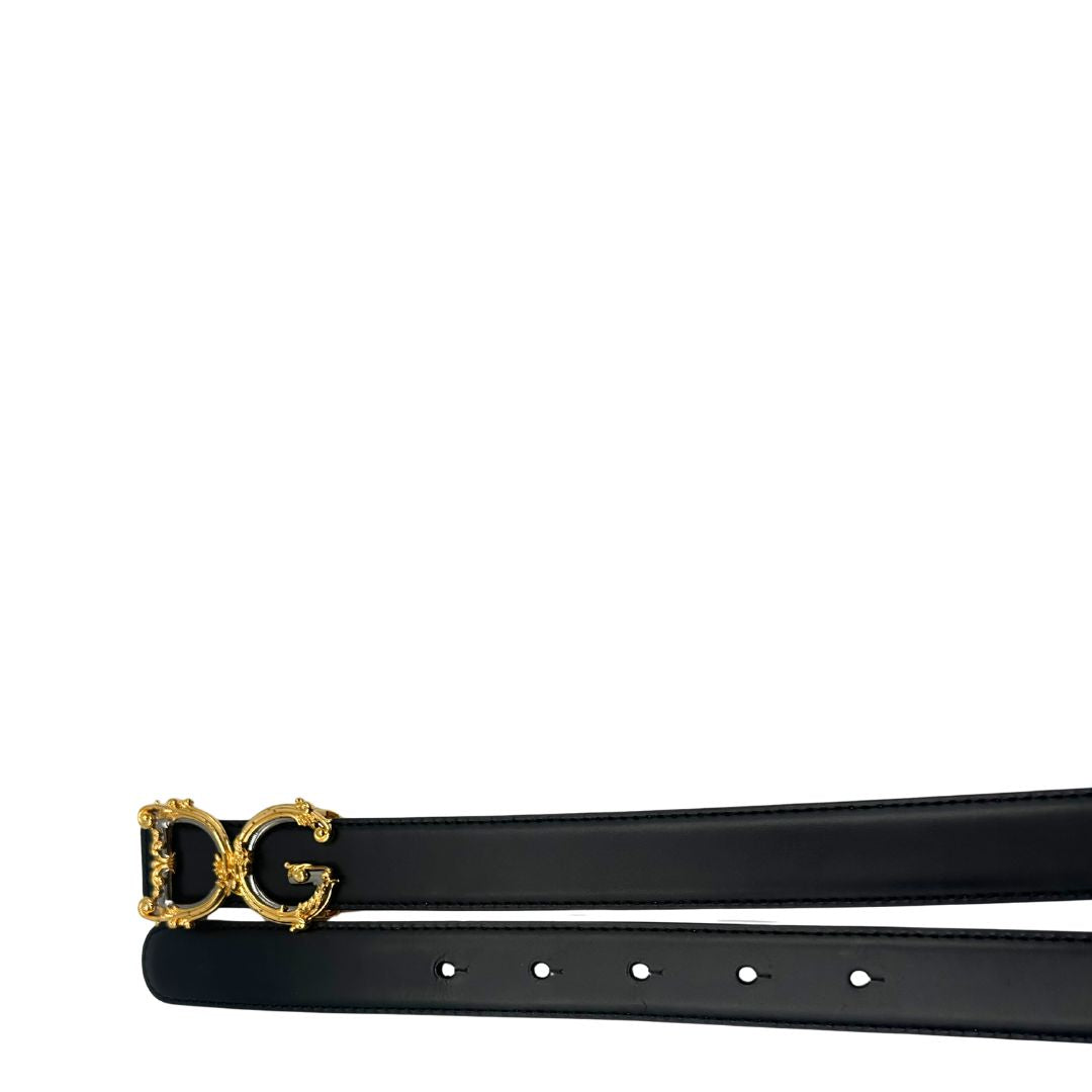 cintura  Cintura Dolce & Gabbana in pelle nera con parti metalliche dorate e argentate, di lusso, originale, ottime condizioni, usata- 