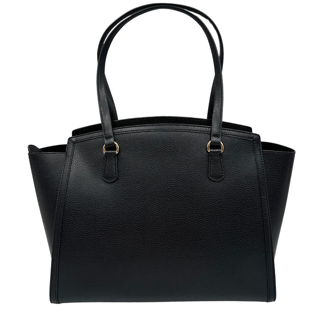 retro  Borsa MK in pelle martellata nera con parti metalliche dorate; munita di doppi manici, indossabile a spalla, di lusso, originale, ottime condizioni, usata.