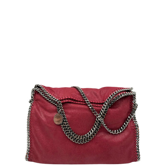 front  Borsa Stella McCartney Falabella in tessuto vegano bordeaux rifinita con catene in metallo argentato. Completa di dustbag, di lusso, originale, eccellenti condizioni, usata. 