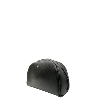 lato  Pochette Montblanc in pelle saffiano nera, di lusso, originale, ottime condizioni, usata. 