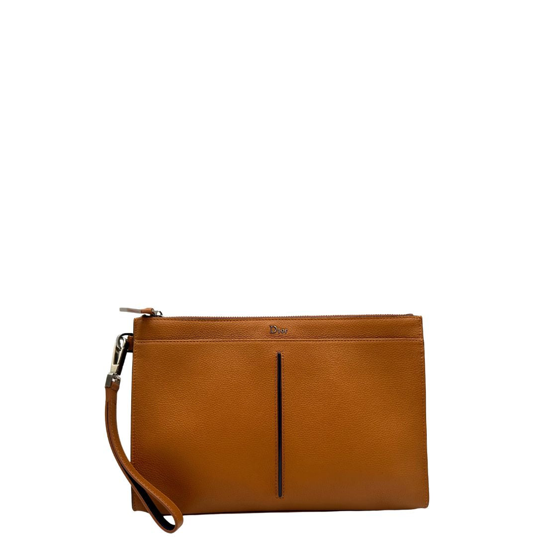 front Dior pochette in pelle martellata color cognac, di lusso, originale, eccellenti condizioni,  usata 