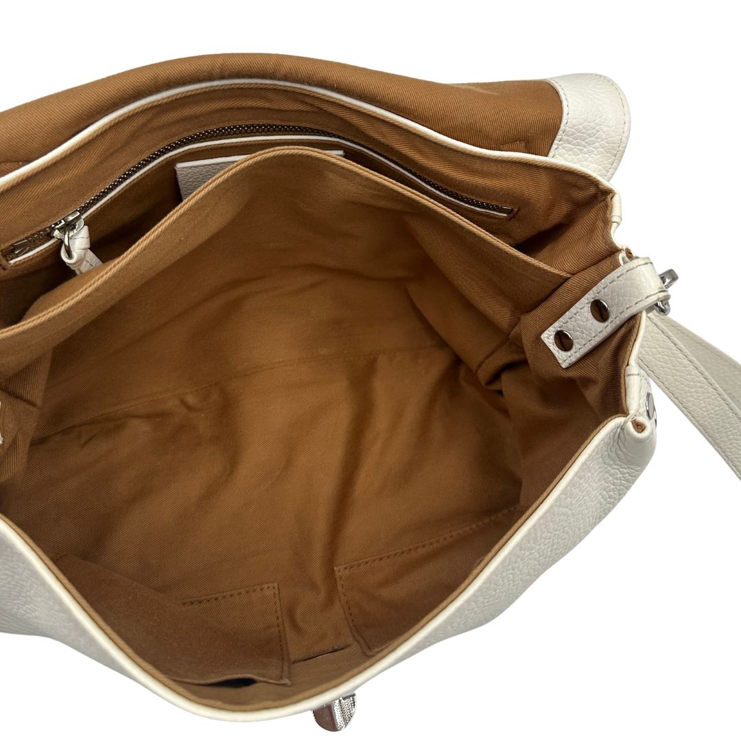 interno borsa Zanellato postina s in pelle bianca, di lusso, originale, ottime condizioni, usata. 