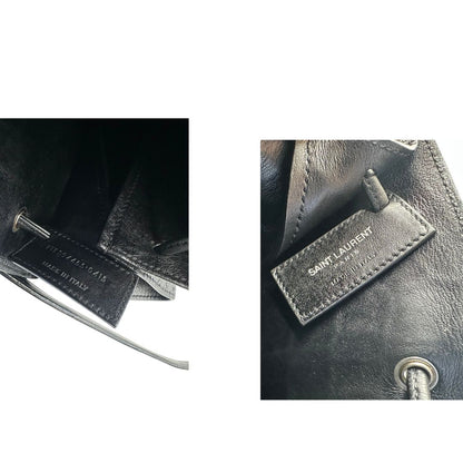 Secchiello ysl in pelle cocco nera con parti metalliche argentate, di lusso, originale, usata. 