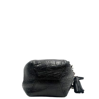 base Secchielo ysl in pelle cocco nera con parti metalliche argentate, di lusso, originale, usata. 