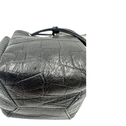 Secchiello ysl in pelle cocco nera con parti metalliche argentate, di lusso, originale, usata. 