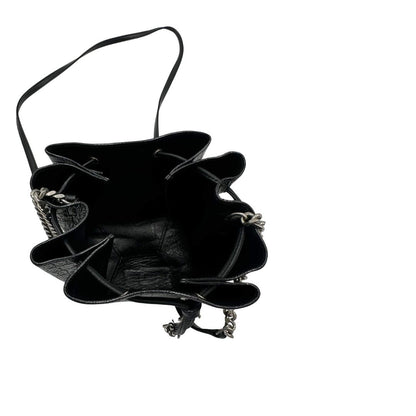 Secchiello ysl in pelle cocco nera con parti metalliche argentate, di lusso, originale, usata. 