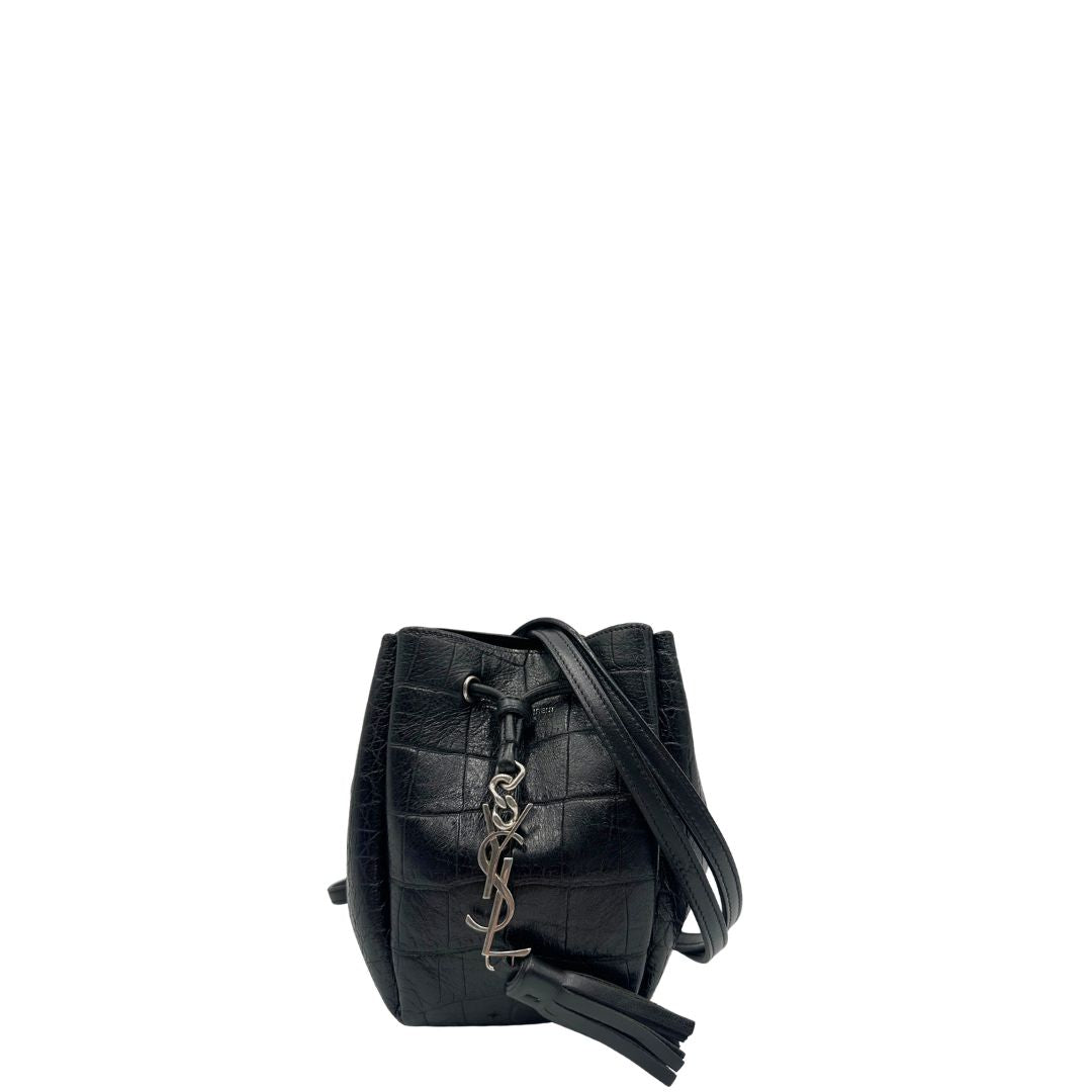 front Secchielo ysl in pelle cocco nera con parti metalliche argentate, di lusso, originale, usata.