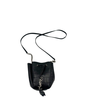 Secchielo ysl in pelle cocco nera con parti metalliche argentate, di lusso, originale, usata. 