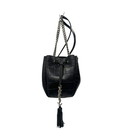 Secchielo ysl in pelle cocco nera con parti metalliche argentate, di lusso, originale, usata. 