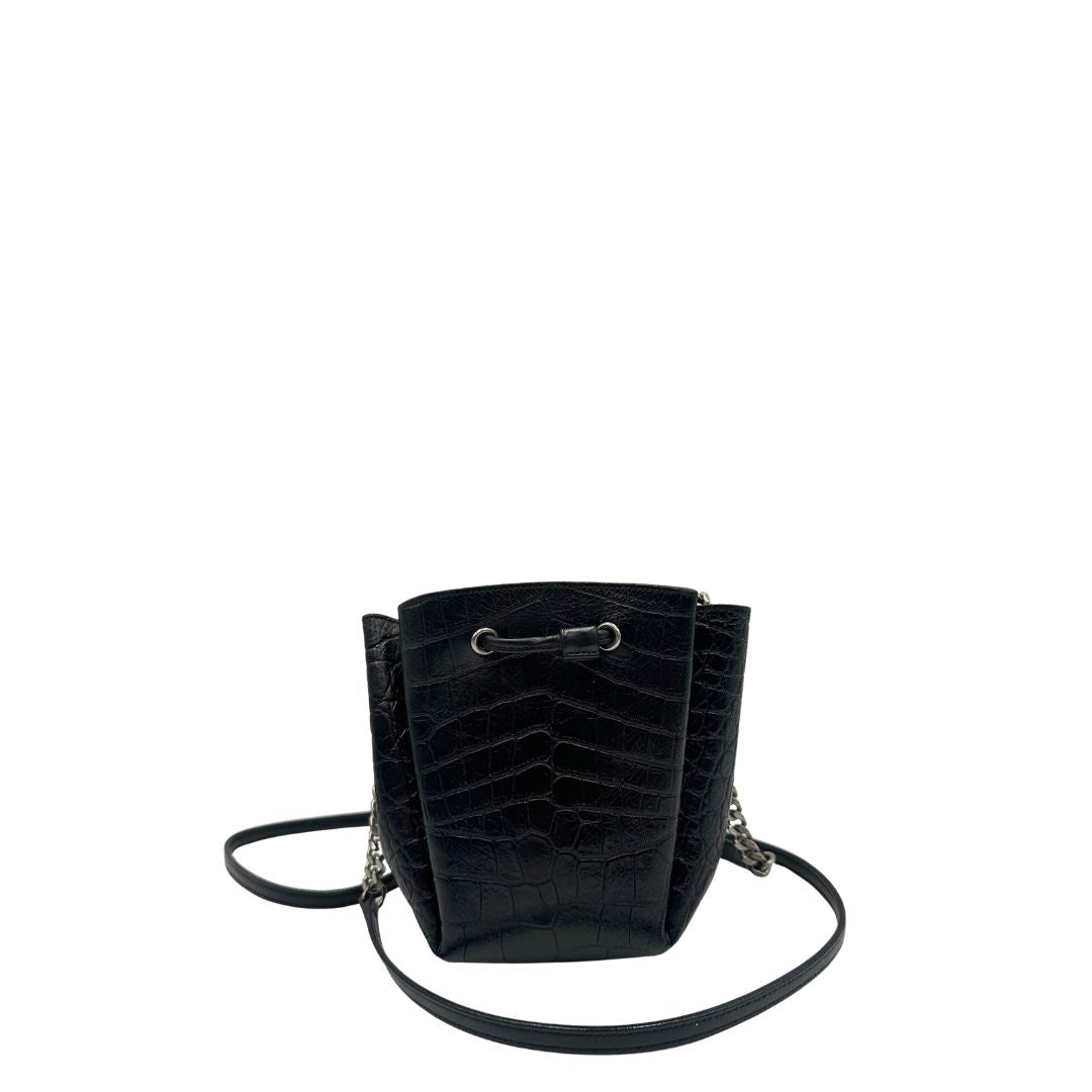 retro Secchiello ysl in pelle cocco nera con parti metalliche argentate, di lusso, originale, usata. 