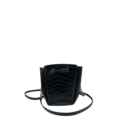 retro Secchiello ysl in pelle cocco nera con parti metalliche argentate, di lusso, originale, usata. 