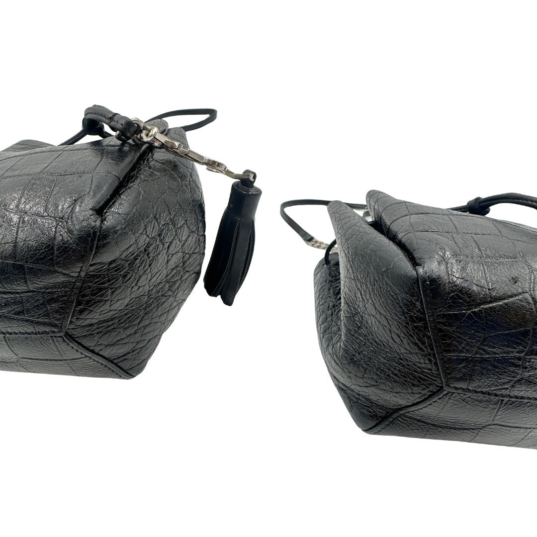 angoli Secchiello ysl in pelle cocco nera con parti metalliche argentate, di lusso, originale, usata. 