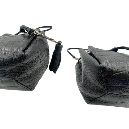 angoli Secchiello ysl in pelle cocco nera con parti metalliche argentate, di lusso, originale, usata. 