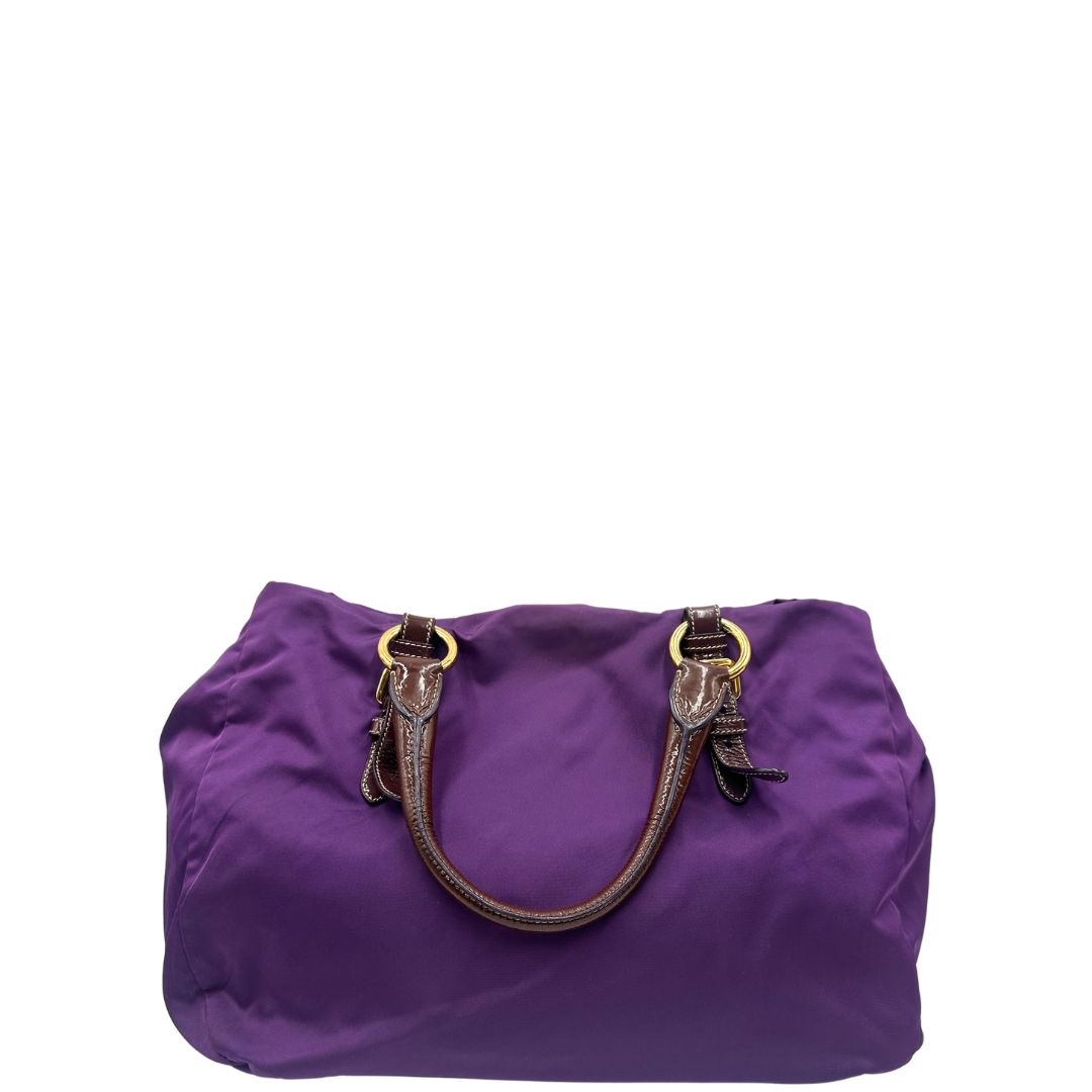 retro  Tote Prada in nylon viola impreziosita da pietre tono su tono sul front, di lusso, originale, ottime condizioni, usata 