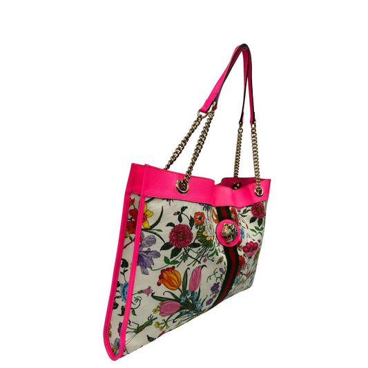 lato  Borsa Gucci Rajah nella versione Flora, di lusso, originale, ottime condizioni, usata. 