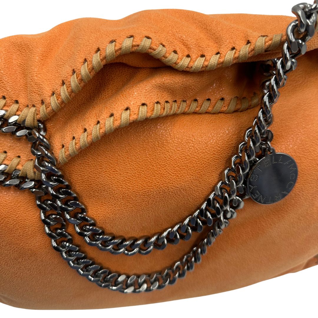 manici Borsa Falabella in tessuto vegano arancione, di lusso, usata, originale, ottime condizioni  