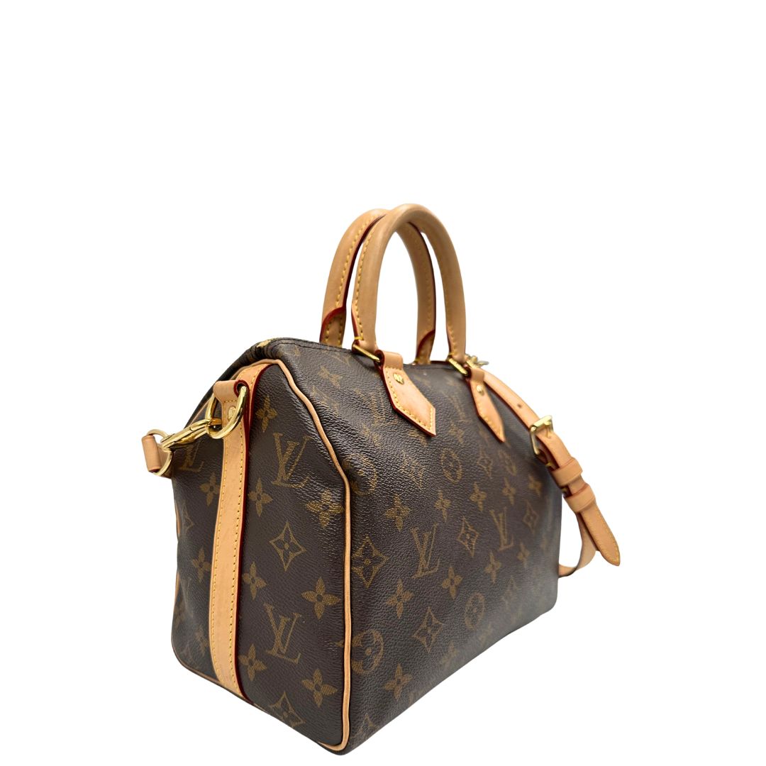 lato Borsa LV in canvas marrone monogram, con parti metalliche dorate, di lusso, originale, ottime condizioni, usata. 