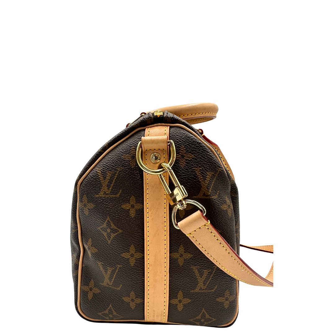 lato Borsa LV in canvas marrone monogram, con parti metalliche dorate, di lusso, originale, ottime condizioni, usata. 