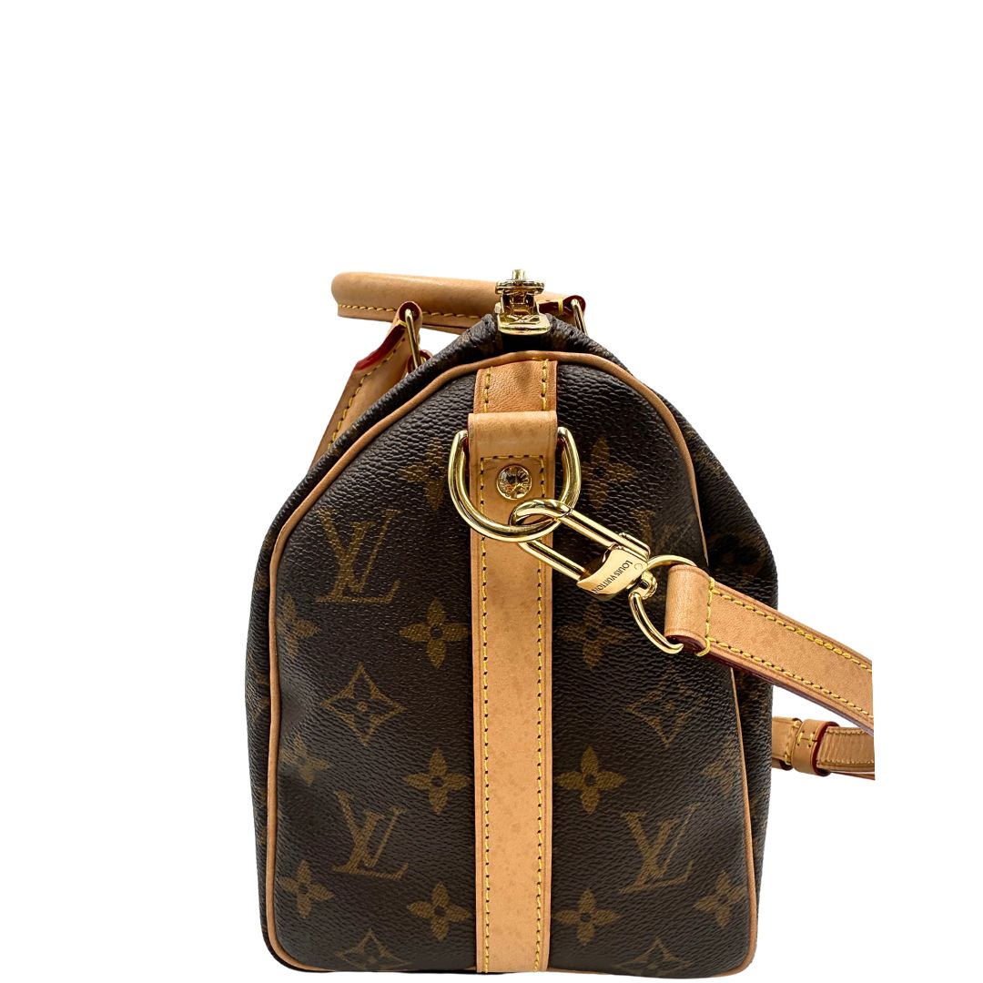 lato Borsa LV in canvas marrone monogram, con parti metalliche dorate, di lusso, originale, ottime condizioni, usata. 