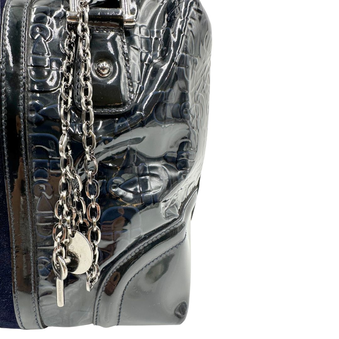  Borsa Gucci compatta in pelle lucida con trama Horsebit, di lusso, originale, usata. 