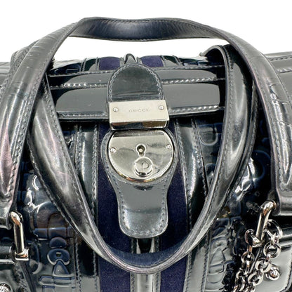 manici  Borsa Gucci compatta in pelle lucida con trama Horsebit, di lusso, originale, usata. 