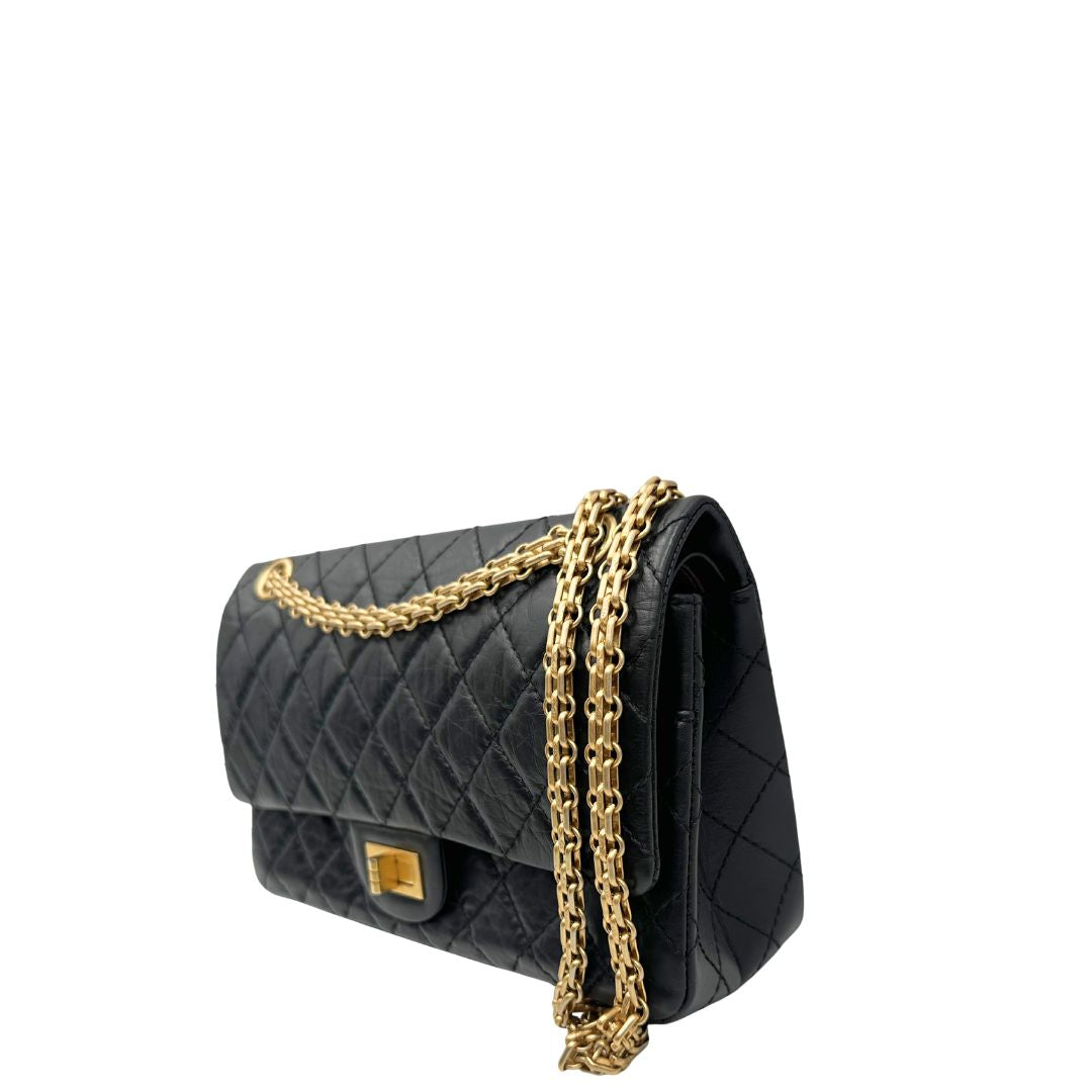 lato Borsa Chanel 2.55 in pelle invecchiata nera con hardware dorato, di lusso, originale, ottime condizioni. 