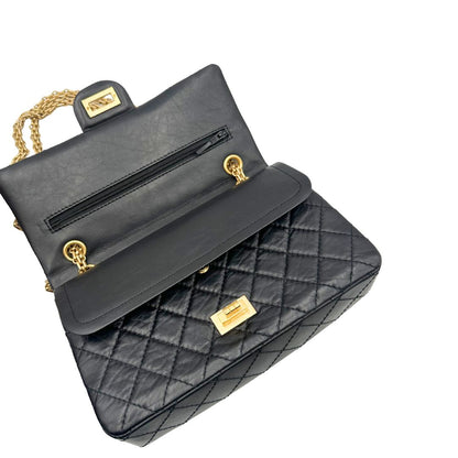 Borsa Chanel 2.55 in pelle invecchiata nera con hardware dorato, di lusso, originale, ottime condizioni. 