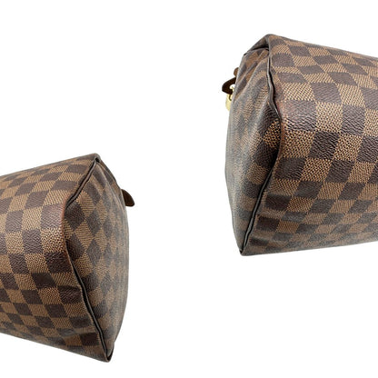 Angoli, Louis Vuitton Speedy in tela Damier Ébène marrone e hardware dorato. Originale, usato, di lusso, in buone condizioni.