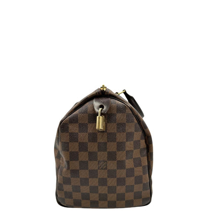  Louis Vuitton Speedy in tela Damier Ébène marrone e hardware dorato. Originale, usato, di lusso, in buone condizioni.