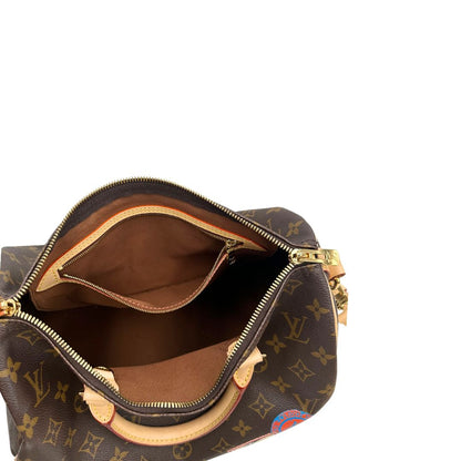 Tasca interna, Borsa Louis Vuitton realizzata in tela monogram marrone con finiture in vacchetta naturale. Originale, usata, di lusso, in condizioni eccellenti.