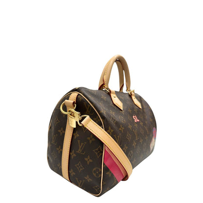 Lato destro, Borsa Louis Vuitton realizzata in tela monogram marrone con finiture in vacchetta naturale. Originale, usata, di lusso, in condizioni eccellenti.