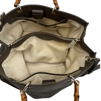 interno Borsa Gucci bamboo color fango con doppi manici bamboo, di lusso, originale, ottime condizioni, usata, originale. 