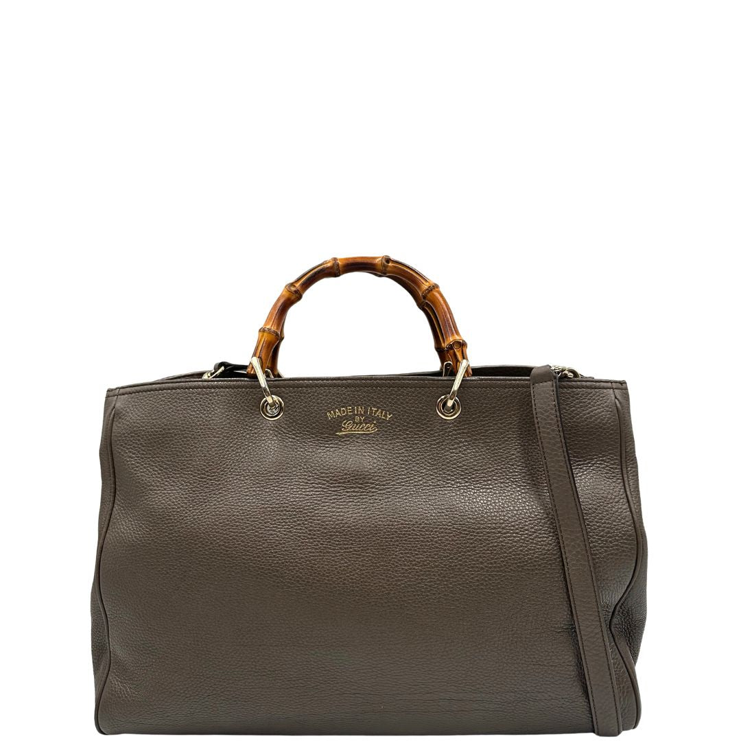 front Borsa Gucci bamboo color fango con doppi manici bamboo, di lusso, originale, ottime condizioni, usata, originale. 