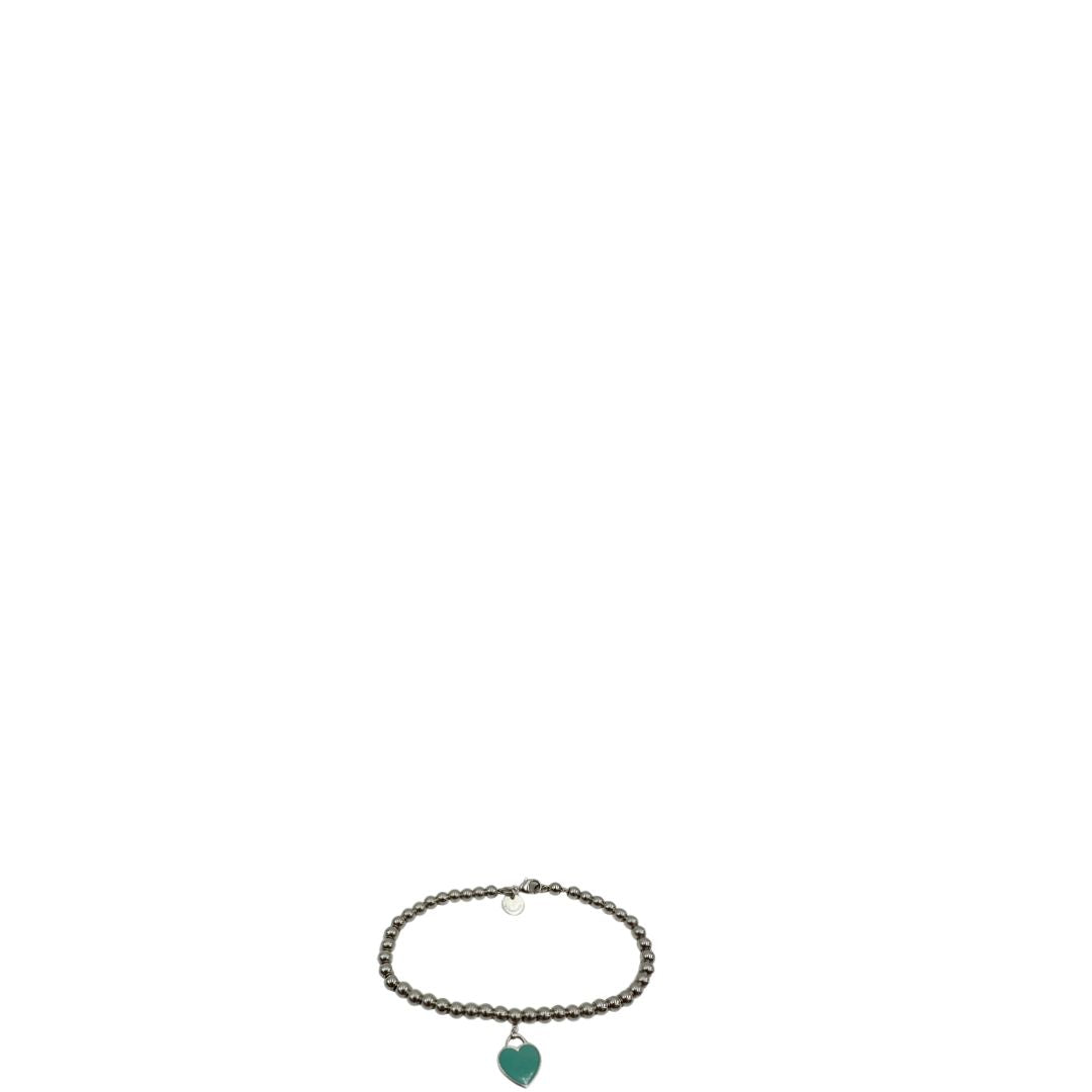 Bracciale Tiffany&Co. in argento 925 con ciondolo in argento con finitura smaltata Tiffany Blue, di lusso, originale, ottime condizioni, usato.