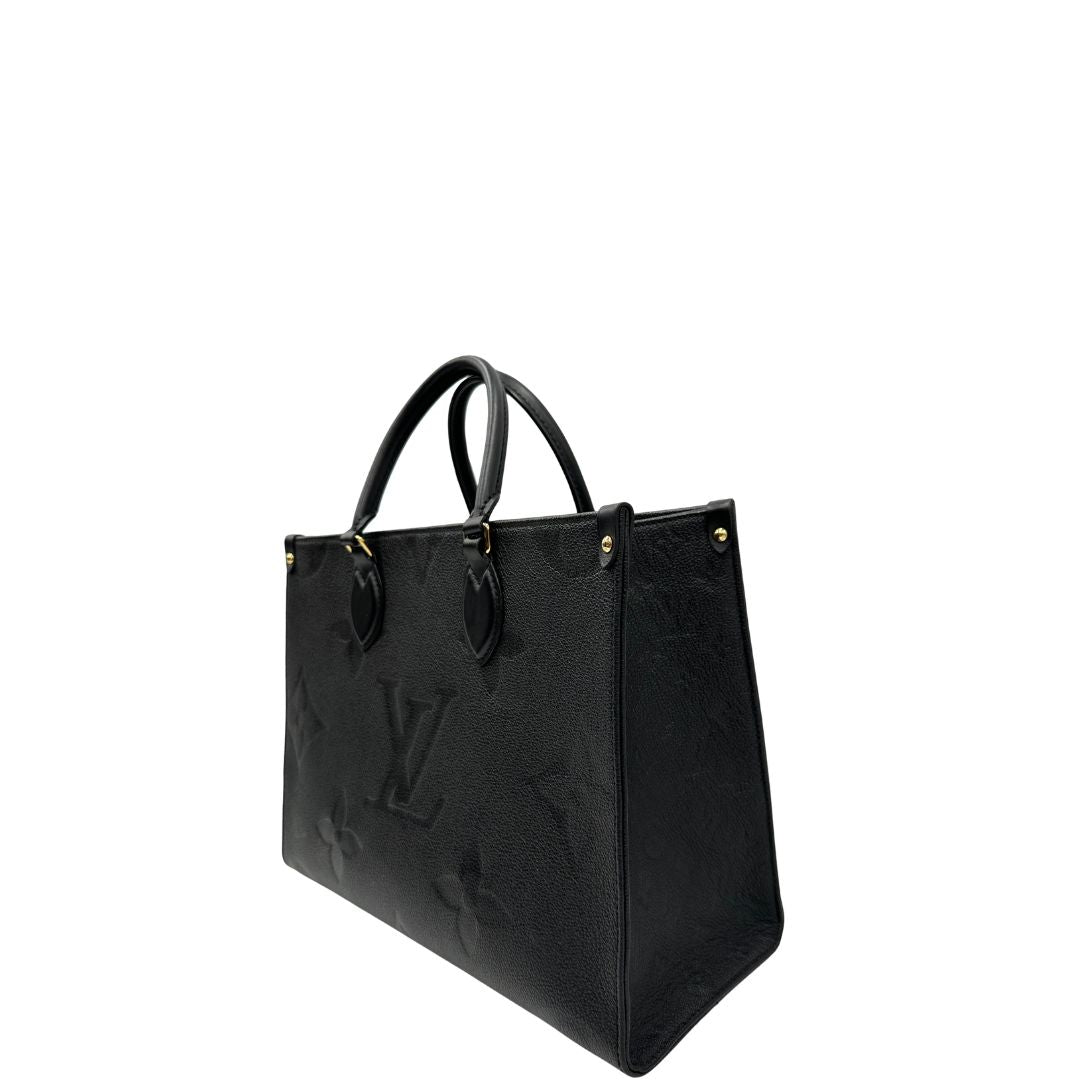 lato  Louis Vuitton OnTheGo nella versione MM in morbida pelle monogram Empreinte, di lusso, originale, ottime condizioni, usata. 