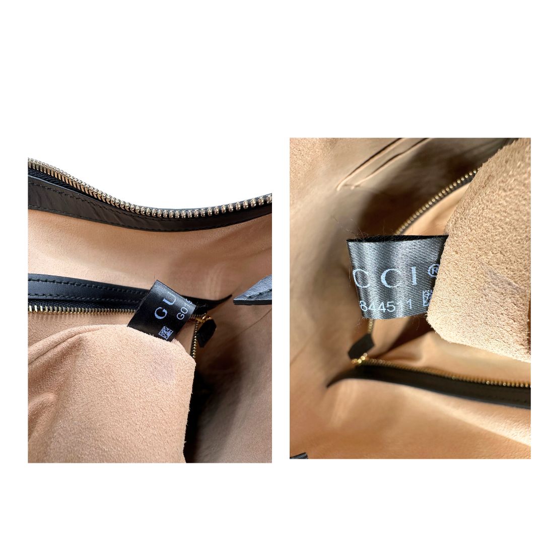 Borsa Gucci in pelle nera GG con hardware dorato. Originale, usata, di lusso, in condizioni eccellenti.