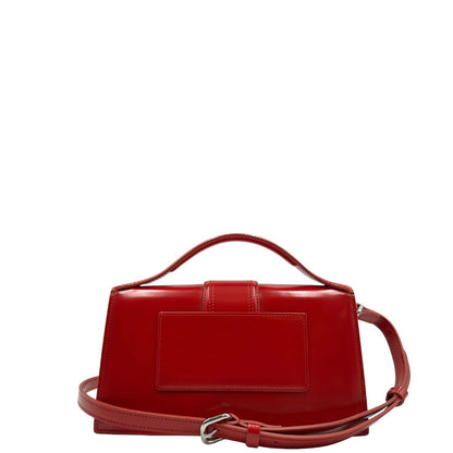 retro Borsa Jacquemus nella versione Le Grand Bambino in pelle rossa verniciata, di lusso, originale, eccellenti condizioni, usata. 