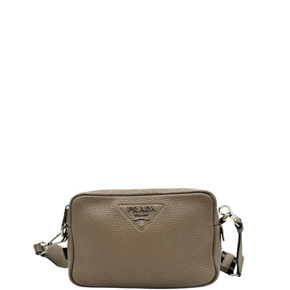 front  Tracolla Prada in pelle martellata color tortora, di lusso, originale, ottime condizioni, usata. 