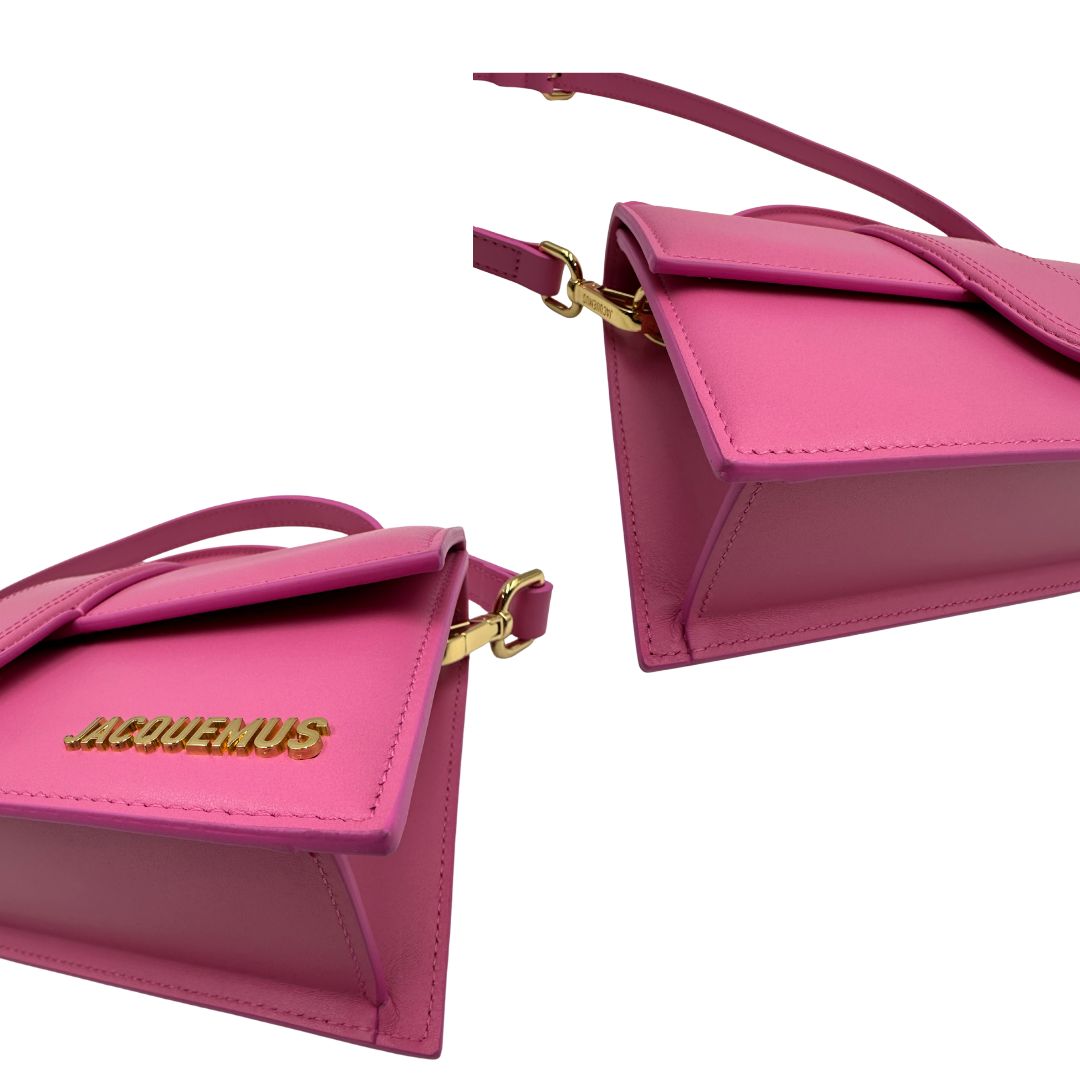 angoli  Borsa Jacquemus nella versione Le Grand Bambino neon pink, di lusso, originale, eccellenti condizioni, usata. 