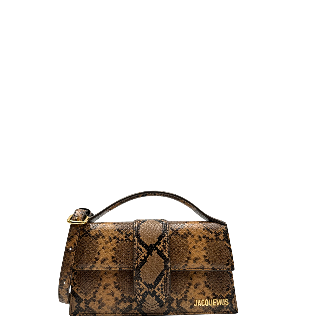 Front, Borsa Jacquemus in pelle effetto pitone nei toni caldi del marrone. Originale, usata, di lusso, in ottime condizioni