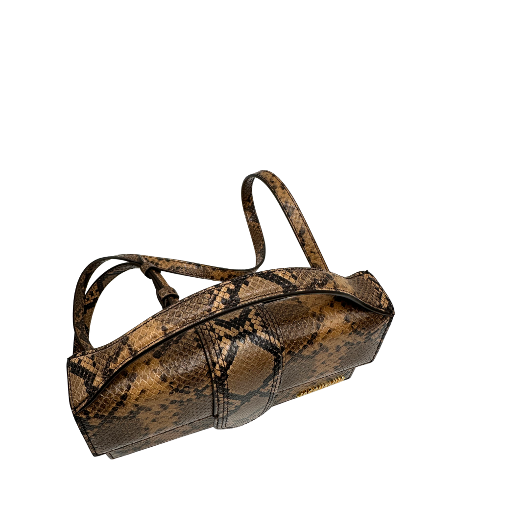 Manico, Borsa Jacquemus in pelle effetto pitone nei toni caldi del marrone. Originale, usata, di lusso, in ottime condizioni