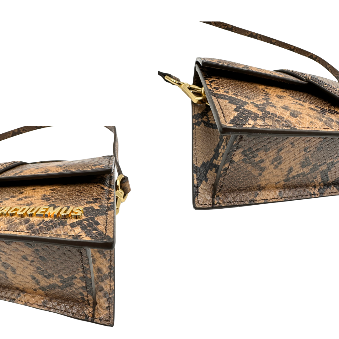Angoli, Borsa Jacquemus in pelle effetto pitone nei toni caldi del marrone. Originale, usata, di lusso, in ottime condizioni