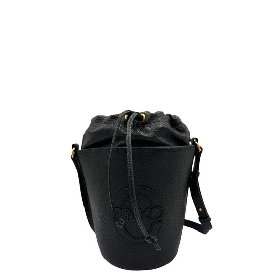 front  Secchiello Pinko in pelle martellata nera, di lusso, originale, eccellenti condizioni, usata. 