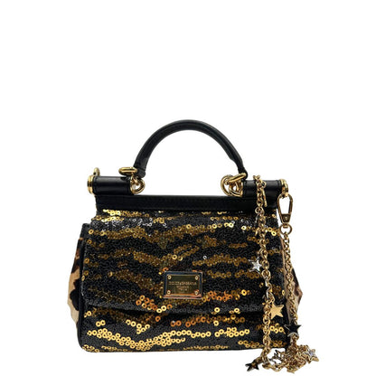 front  Borsa D&G impreziosita da paillettes dorate e nere, di lusso, usata, ottime condizioni. 