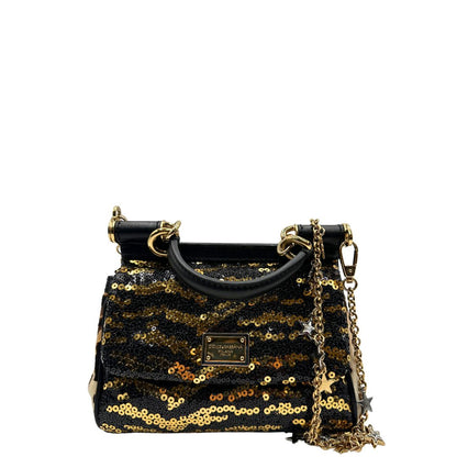 front  Borsa D&G impreziosita da paillettes dorate e nere, di lusso, usata, ottime condizioni. 