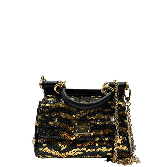 front  Borsa D&G impreziosita da paillettes dorate e nere, di lusso, usata, ottime condizioni. 