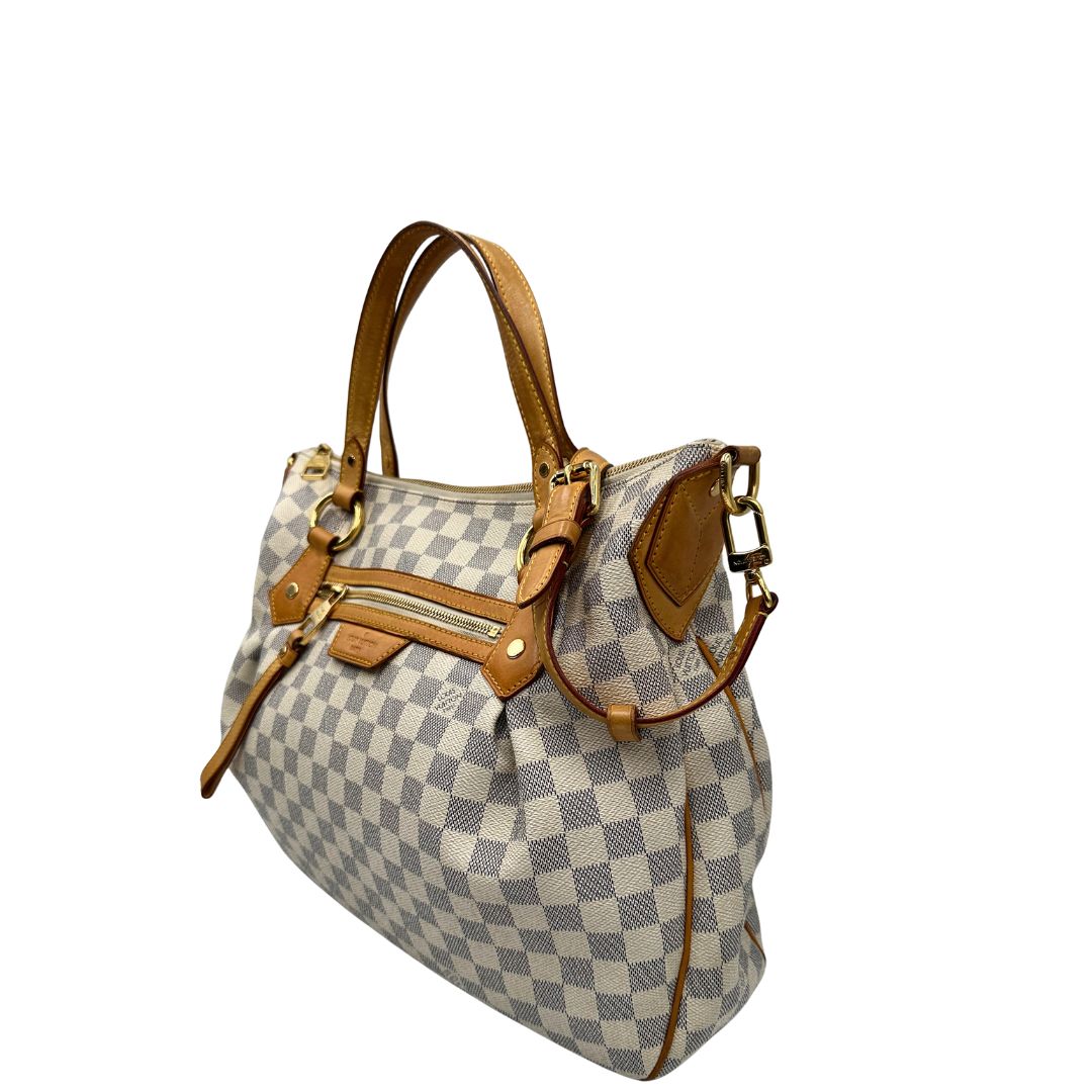 lato Louis Vuitton Evora in tela Damier Azur, di lusso, originale, ottime condizioni, usata. 